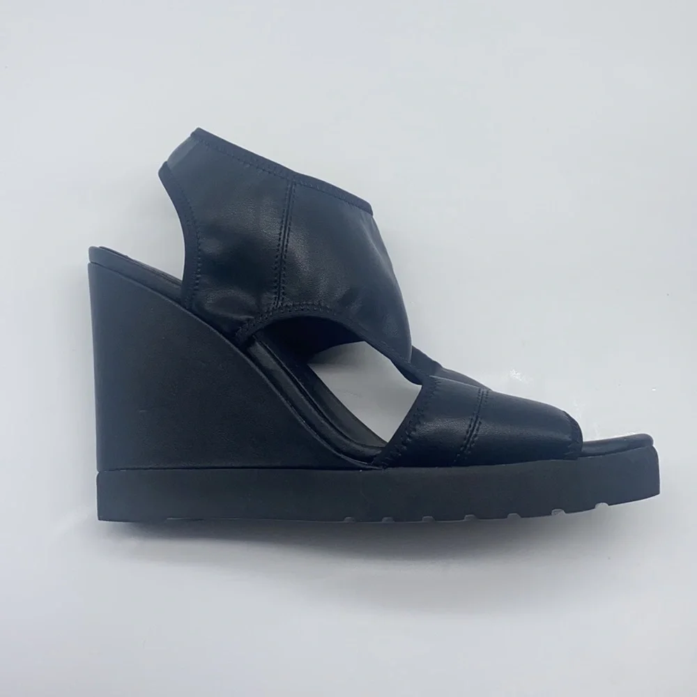 Kennith Cole Reaction - Monkey Business Black Leather Platform Wedge Size 8.5